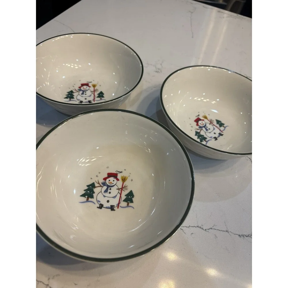 3 - Pfaltzgraff Snow Village Snowman Bowls